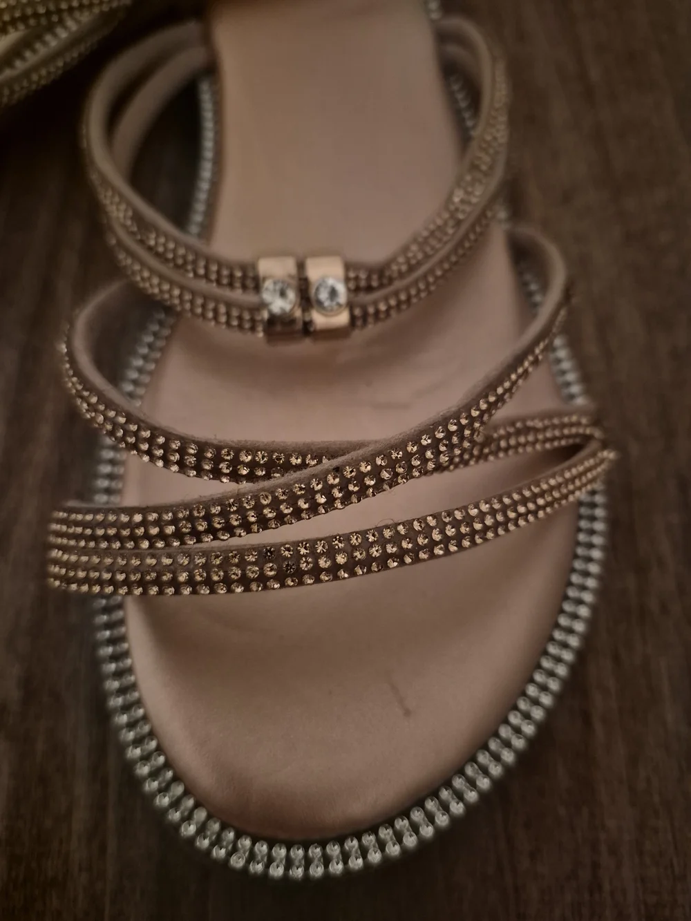 SHEIN Champagne Gold Rhinestone Strap Slide Sandals